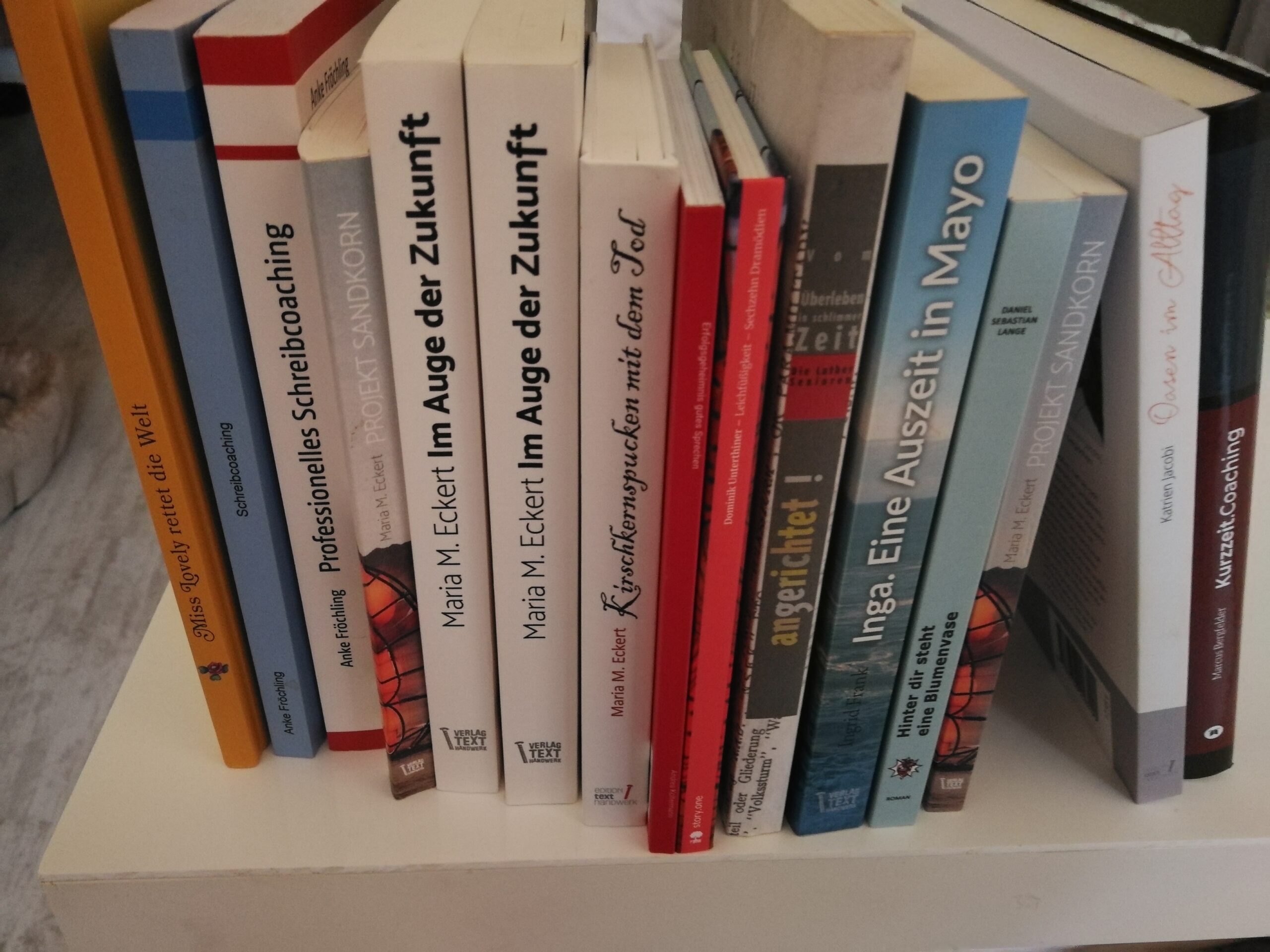 Foto von einigen Büchern, die in der edition texthandwerk erschienen sind.